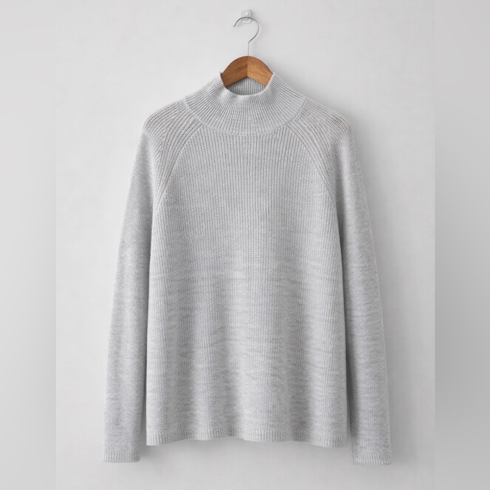 Eileen Fisher Merino Wool Mock Turtleneck Gray Minimalist Capsule Sweater Size M - Picture 3 of 13
